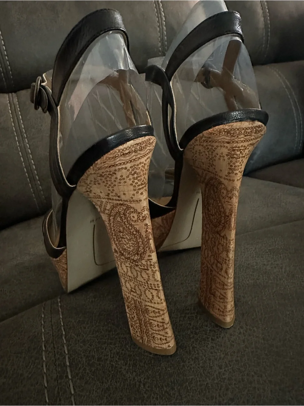 Nine West Black Leather Wedge Sandals with Cork Platform 6.5” - Picture 5 of 7